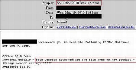 Office 2010 spam